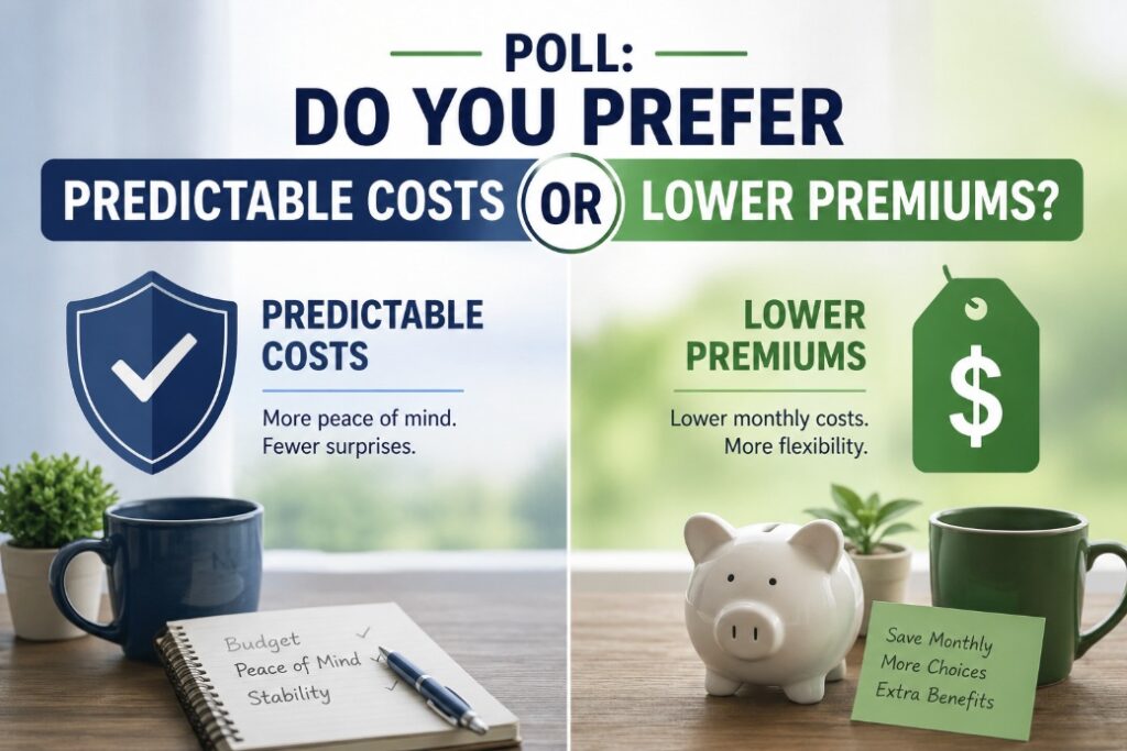Medicare Advantage vs Supplement predictable costs vs lower premiums comparison graphic